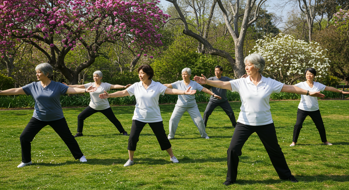 Tai Chi class with seniors in Orange County park
