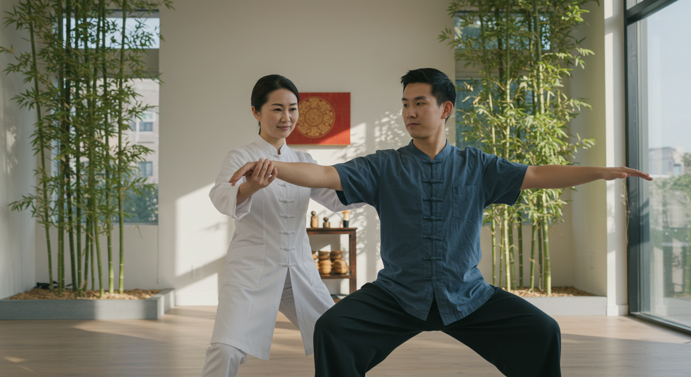 Dr. Miranda Lau-Rivera guiding a Tai Chi session
