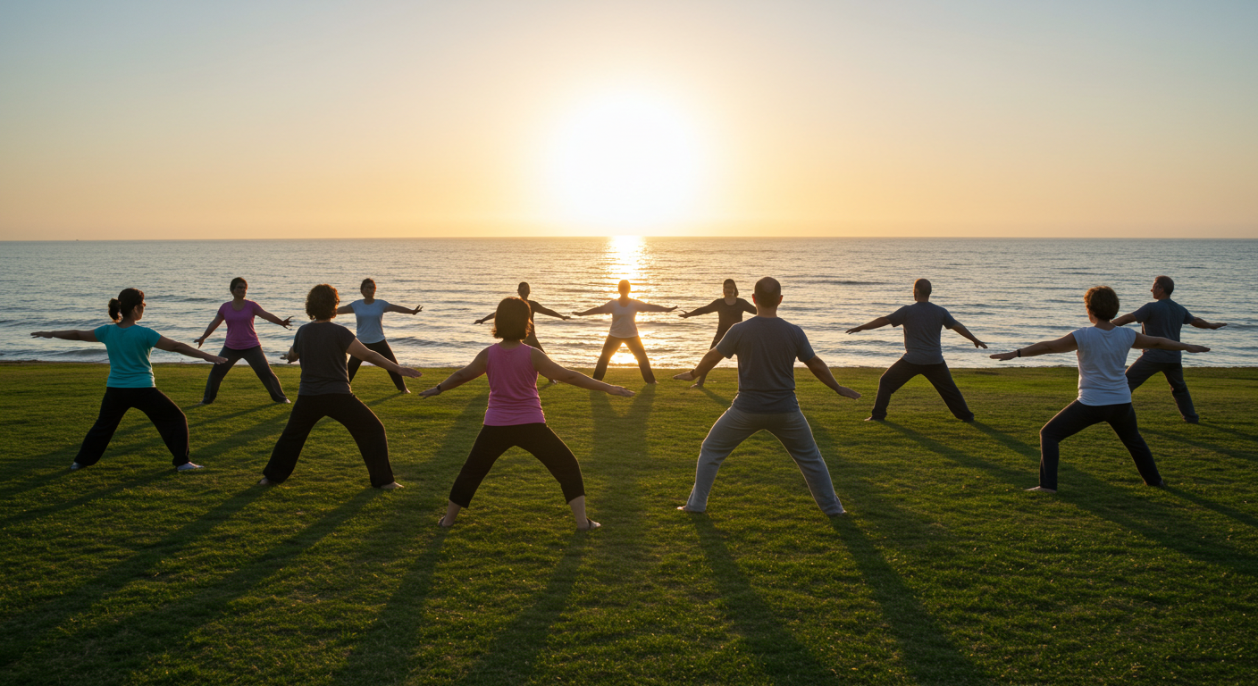 Tai Chi practice in Newport Beach park